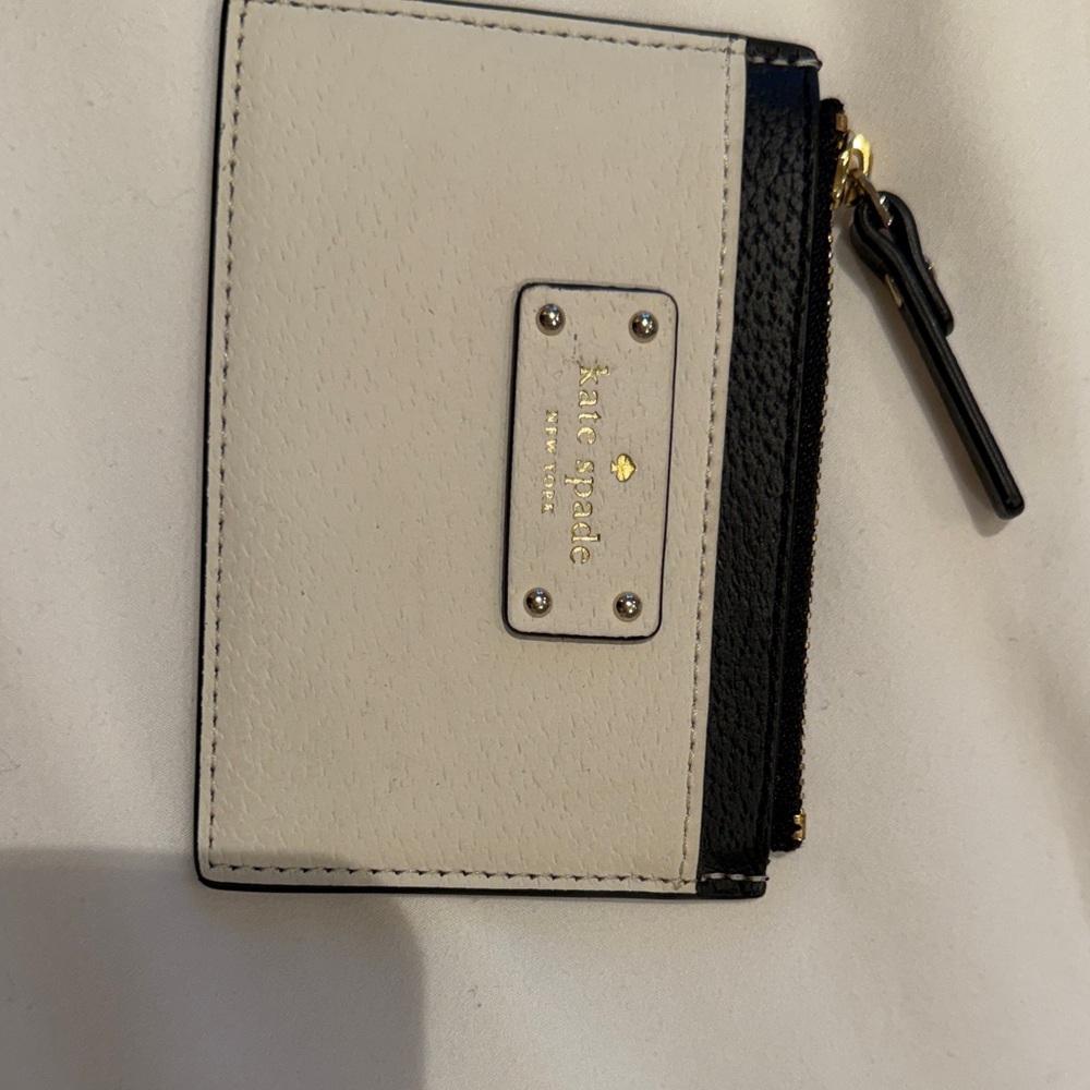 kate spade Cream and Black Leather Card Wallet with Gold Plate